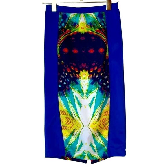 XOXO Blue Panelled Pencil Skirt with Exposed Gold Zipper - Picture 2 of 7
